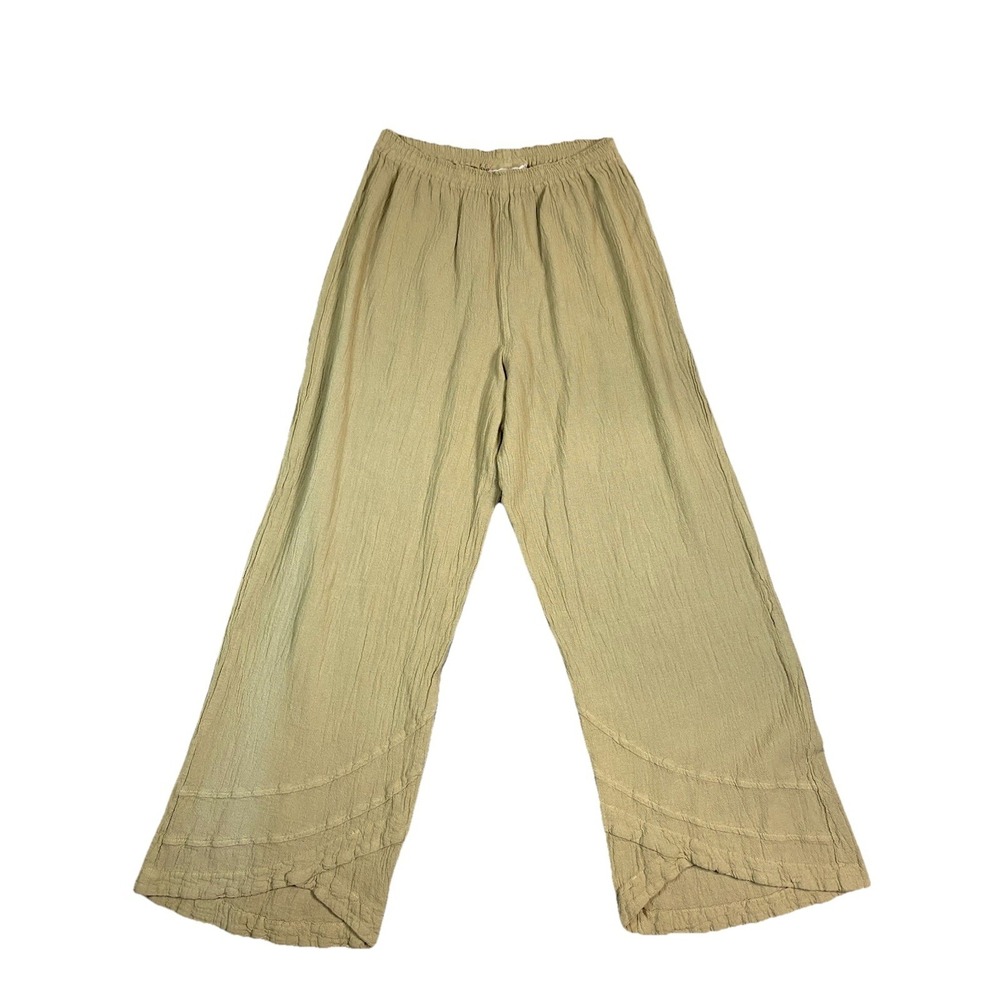 Cotton Ways Women's Size 1 Pull On Gauze Wide Leg Pants Beige Elastic Waist
